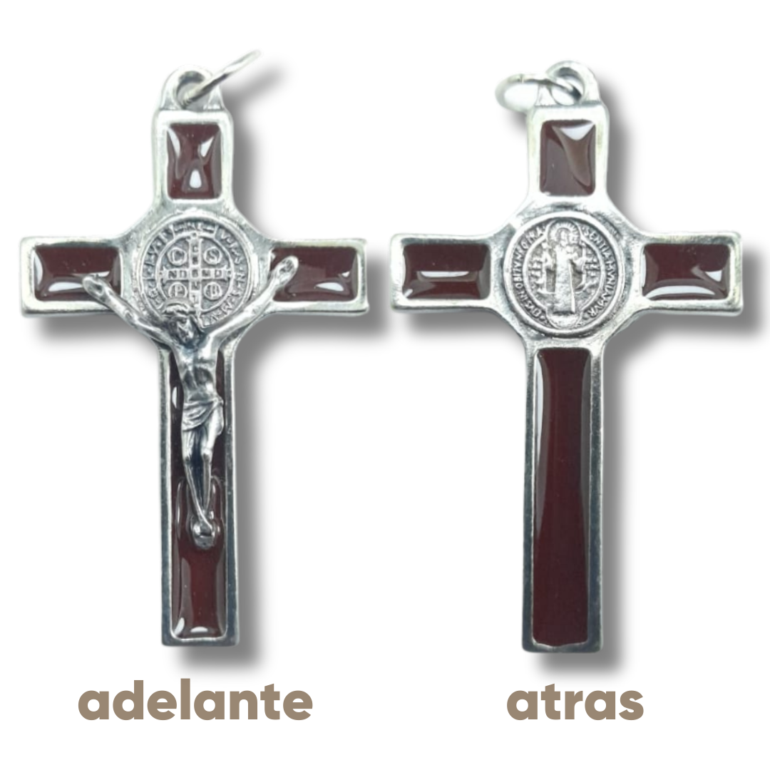 cruz-de-san-benito-de-metal-mediano-marron-adelante-atras