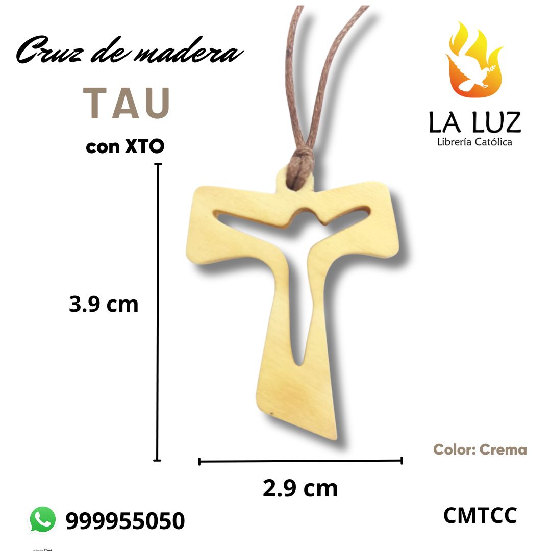 cruz-tau-con xto-de-madera-crema-medida