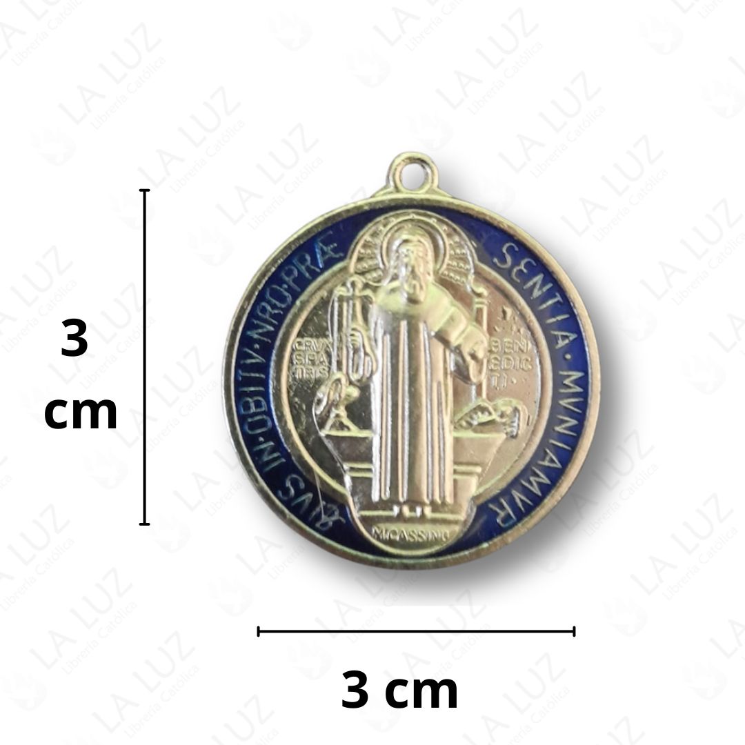 medalla-de-san-benito-chico-metal-plateado-redondo-azul-rojo-medida
